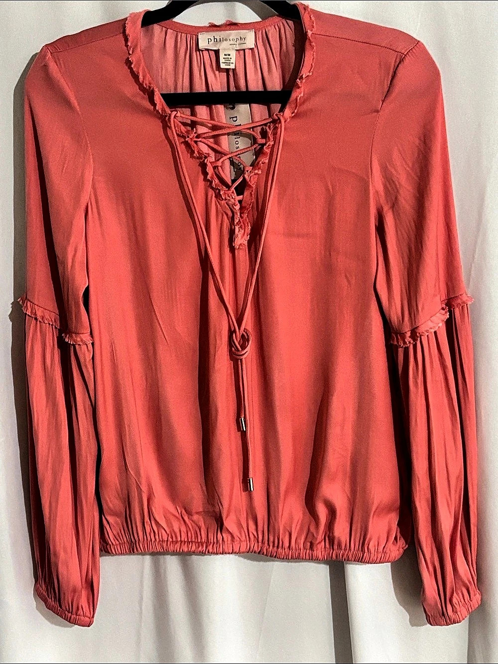 philosophy Lace-Up Blouse in Deep Coral Pink Size Medium NWT